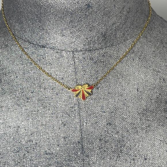 Gold tone enameled necklace costume jewelry vintage or vintage look green red - Picture 2 of 10